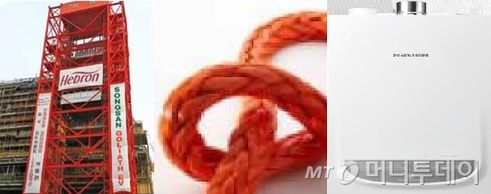 사진 왼쪽부터 세계일류상품으로 선정된 ㈜송산특수엘리베이터 골리앗 엘리베이터, ㈜디에스알 산업용 합성섬유, ㈜경동나비엔 가스벽걸이형 보일러./사진제공=산업통상자원부