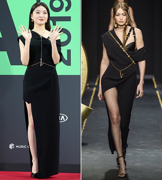 가수 청하, 모델 지지 하디드/사진=뉴스1, 베르사체