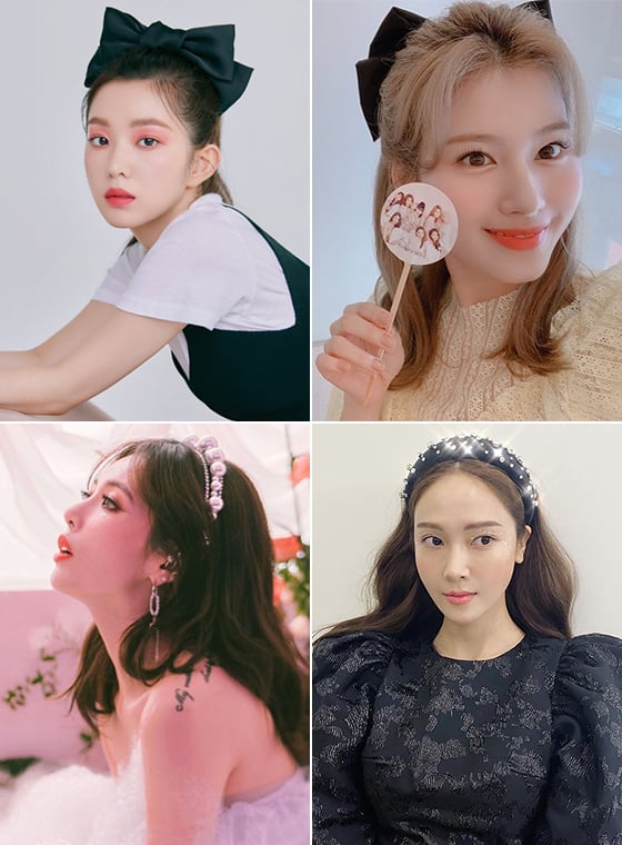 왼쪽부터 시계 방향으로 그룹 레드벨벳 아이린, 트와이스 사나, 가수 제시카, 현아/사진=마리끌레르, 각 스타 인스타그램