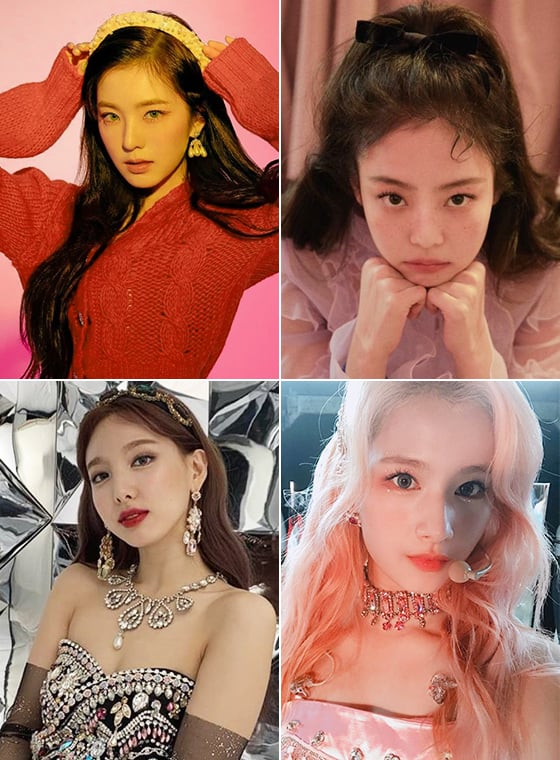 왼쪽부터 시계 방향으로 그룹 레드벨벳 아이린, 블랙핑크 제니, 트와이스 사나, 나연/사진=SM 엔터테인먼트, 각 스타 인스타그램