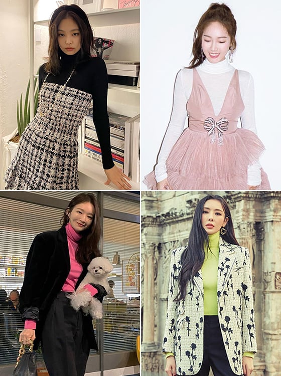 왼쪽부터 시계 방향으로 그룹 블랙핑크 제니, 가수 제시카, 배우 이다희, 그룹 다비치 강민경/사진=각 스타 인스타그램, 그라치아