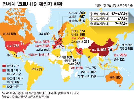 한눈에 보는 전세계 116개국 '코로나19' 현황