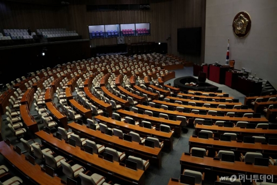 헌법에 규정된 국회 예산안 법정 시한인 2일 오후 서울 여의도 국회 본회의장이 텅 비어 있다. / 사진=홍봉진 기자 honggga@