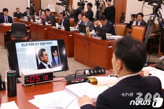 (서울=뉴스1) 임세영 기자 = 김오수 법무부 차관이 지난해 10월15일 오전 서울 여의도 국회에서 열린 법제사법위원회의 법무부, 대한법률구조공단, 한국법무보호복지공단 등에 대한 국정감사에서 질의에 답하고 있다. 조국 전 법무부 장관이 참석하지 않아 '조국없는 조국 감사'가 됐다. 2019.10.15/뉴스1