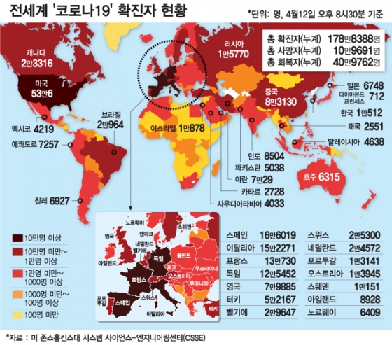 한눈에 보는 전세계 코로나19…일본, 의료붕괴 조짐