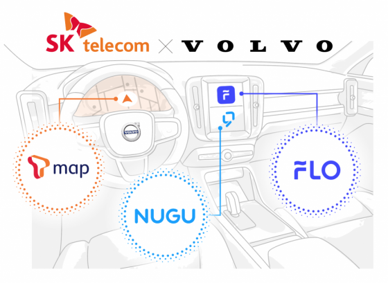 SK텔레콤이 볼보 자동차에 자체 개발한 차량용 통합 인포테인먼트'(통합 IVI) 서비스를 공급한다/그래픽=SK텔레콤