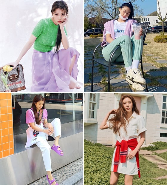 가수 아이유, 그룹 AOA 설현, 가수 겸 배우 손담비, 배우 이시영/사진=더블유코리아, 설현, 이시영 인스타그램, 데이즈드코리아