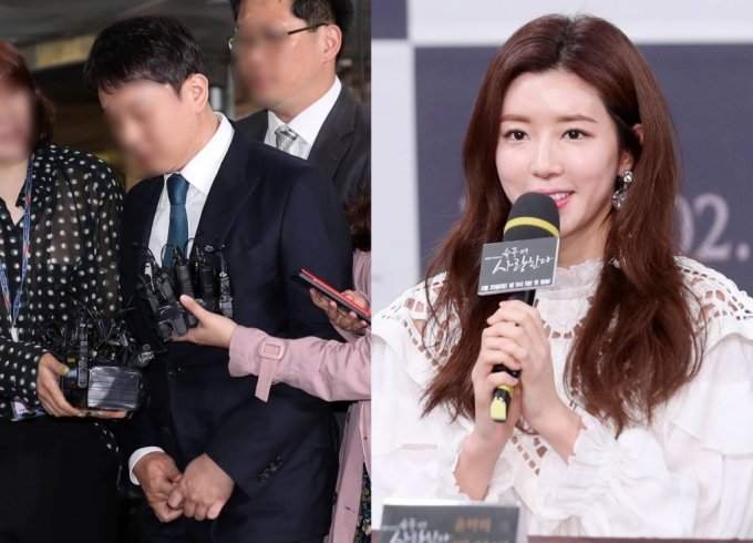 사진 왼쪽부터 유인석 유리홀딩스 전 대표, 박한별. /사진=김휘선 기자