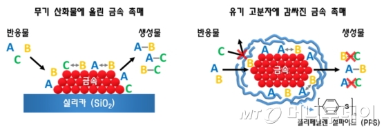 무기 산화물 및 유기 고분자를 이용하여 합성한 금속 촉매 모식도./자료제공=KAIST