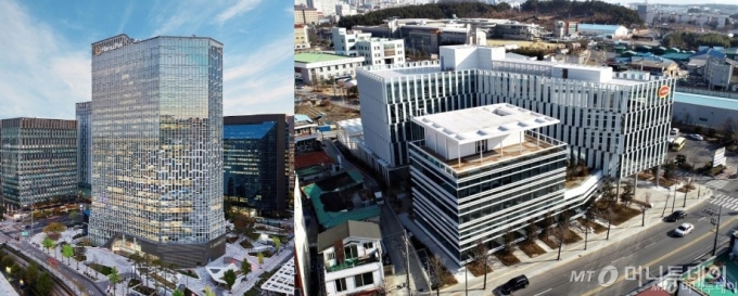 서울 장교동 한화빌딩(왼쪽)-전북 익산 하림지주 본사 /출처=각 사
