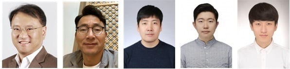 (왼쪽부터) 박용화 교수, 김영기 대표, 이경태 박사과정, 김성후 박사과정, 남현욱 박사과정© 뉴스1