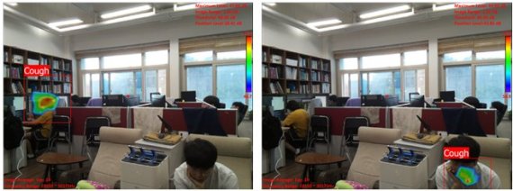 한국과학기술원 기계공학과 박용화 교수팀과 에스엠 인스트루먼트가 공동으로 개발한 기침 인식 카메라가 연구실 환경에서 기침 발생 위치를 표시하고 있다/사진=KAIST