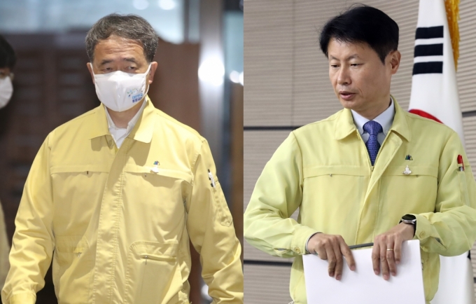 박능후 보건복지부 장관(왼쪽)과 김강립 차관 /사진=뉴시스