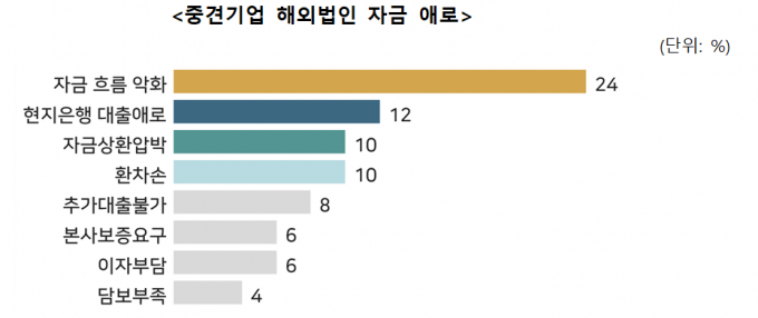 중견기업 68.3%, "상반기 해외법인 매출 감소..자금지원 필요"