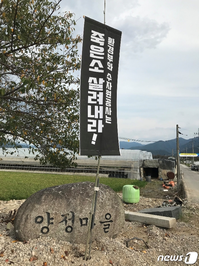 19일 오후 전남 구례군 구례읍 양정마을 입구에 걸린 검은 깃발이 눈길을 끈다. 지난 8월 초 막대한 홍수 피해를 입은 주민들은 이번 피해의 원인으로 수자원공사의 섬진강댐의 수위 조절실패와 방류를 주장하고 있다.2020.9.20/뉴스1 &copy; News1 지정운 기자