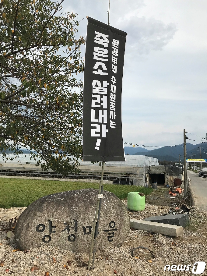 19일 오후 전남 구례군 구례읍 양정마을 입구에 걸린 검은 깃발이 눈길을 끈다. 지난 8월 초 막대한 홍수 피해를 입은 주민들은 이번 피해의 원인으로 수자원공사의 섬진강댐의 수위 조절실패와 방류를 주장하고 있다.2020.9.20/뉴스1 © News1 지정운 기자