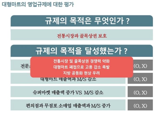 대형마트 영업규제에 대한 평가/사진제공=한무경 국민의 힘 의원실, 한국유통학회 