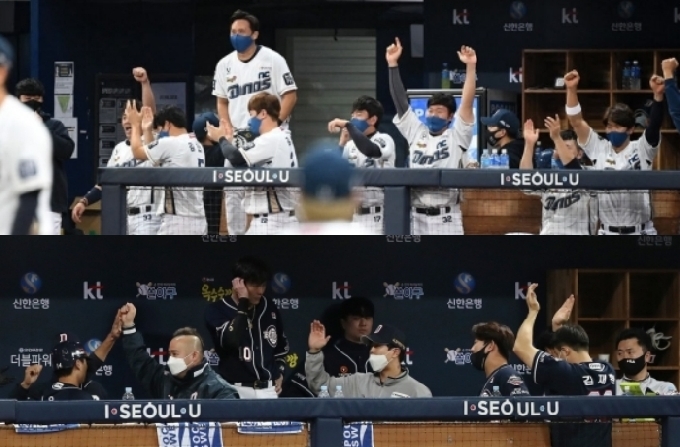 NC(위)와 두산 더그아웃 모습. /사진=뉴스1,OSEN