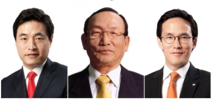 (왼쪽부터)함국앤컴퍼니 조현식 부회장, 조양래 회장, 조현범 사장.