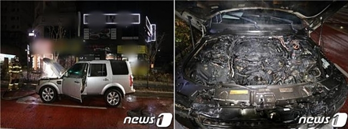 2일 오전 2시52분쯤 인천시 미추홀구 도화동 청운대학교 인천캠퍼스 도로에서 정차 중인 SUV차량(운전자 A씨·30대)에서 불이 났다는 신고가 119로 접수돼 현장에 출동한 소방대원들이 진화작업을 벌였다./사진=뉴스1(인천미추홀소방서 제공)