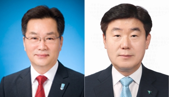 강동훈 하나에프앤아이 신임 사장 후보, 박근영 하나금융티아이 신임 사장 후보(왼쪽부터)/사진제공=하나금융
