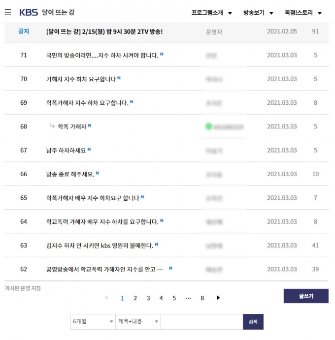 KBS2 '달이 뜨는 강' 시청자 게시판