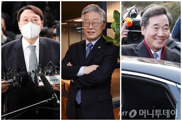 사진 왼쪽부터 윤석열 전 검찰총장, 이재명 경기도지사, 이낙연 더불어민주당 대표/사진=머니투데이 DB