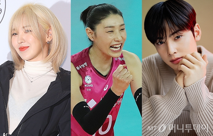 레드벨벳 웬디, 배구선수 김연경, 아스트로 차은우 /사진=머니투데이 DB, 뉴스1, 판타지오