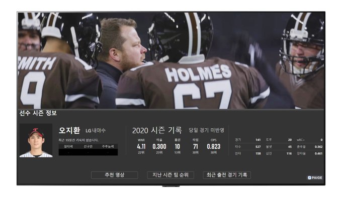 LG webOS TV가 페이지 앱을 통해 프로야구 선수 정보를 제공하는 예시 이미지./사진제공=LG전자