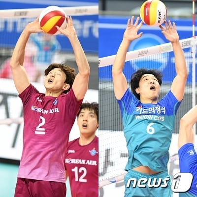 대한항공 세터 한선수(왼쪽)와 우리카드 하승우. (한국배구연맹 제공) © 뉴스1