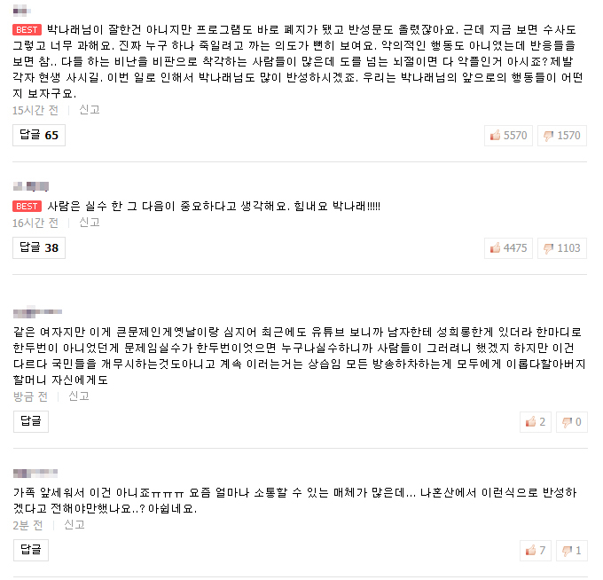 /사진=네이버TV &#039;나 혼자 산다&#039; 영상 댓글창 캡처