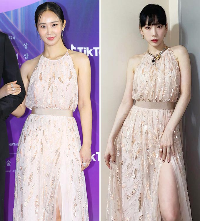 권유리 vs 태연, 누드톤 슬릿 드레스… 권유리 Vs 태연, 누드톤 슬릿 드레스…