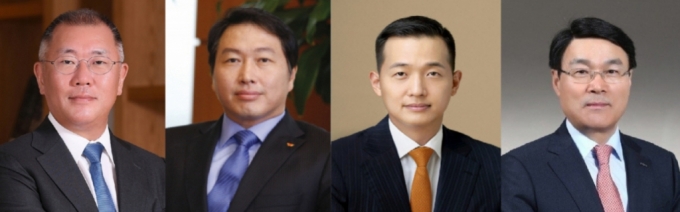 왼쪽부터 정의선 현대차그룹 회장, 최태원 SK그룹 회장, 김동관 한화솔루션 사장, 최정우 포스코 회장./사진=머니투데이DB