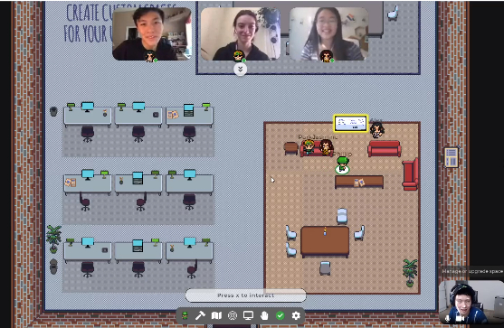 직방 직원들이 이용하는 메타버스 회의 플랫폼 '개더타운'(Gathertown) /사진=개더타운 홈페이지·직방