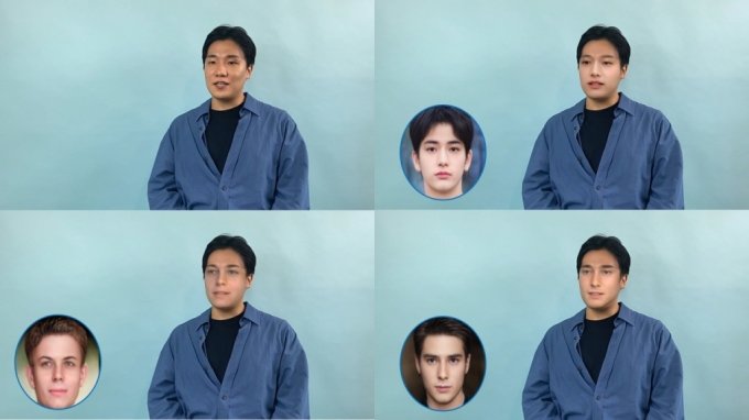 진승혁 클레온 대표(맨 왼쪽 상단)가 AI로 얼굴을 자동 합성한 &#039;가상 외모&#039;로 인터뷰를 하고 있다/사진제공=클레온