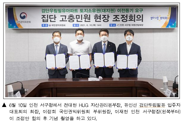 HUG, 인천 검단 우림필유 아파트 토지소유권 이전 조정 합의