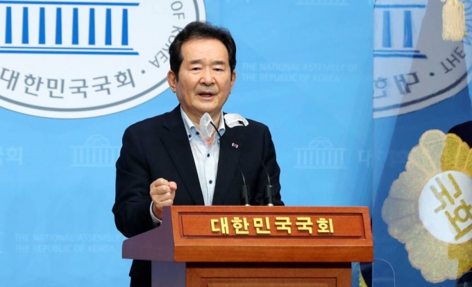 정세균 전 국무총리가 8일 오전 서울 여의도 국회에서 현안 사항 등에 대한 내용의 기자간담회를 하고 있다. 2021.06.08./사진제공=뉴시스