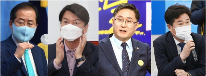눈썹 문신을 했다고 알려진 홍준표 무소속 의원과 안철수 국민의당 대표, 김성환 더불어민주당 의원, 이규민 더불어민주당 의원(왼쪽부터)./사진제공=뉴스1.