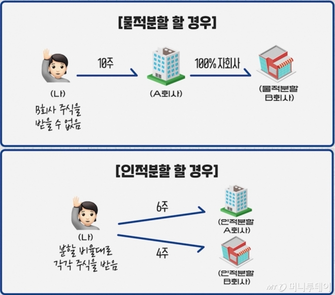 물적분할과 인적분할의 차이. /자료=유튜브 '부꾸미'