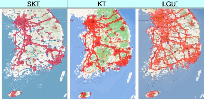 이통 3사 5G 서비스 커버리지 맵 현황('21.5월) /자료=과학기술정보통신부