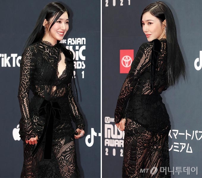 '2021 MAMA' 티파니 영, 란제리 비치는 전신 시스루 패션 '깜짝'