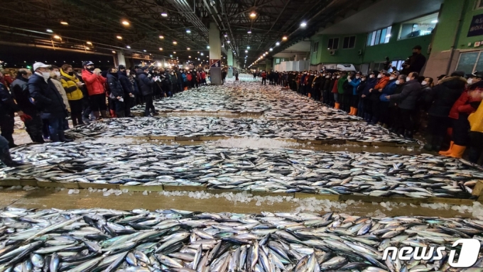 지난해 1월 4일 오전 부산 서구 부산공동어시장에서 중도매인들이 새해 첫 고등어 경매를 하고 있다. /사진=뉴스1