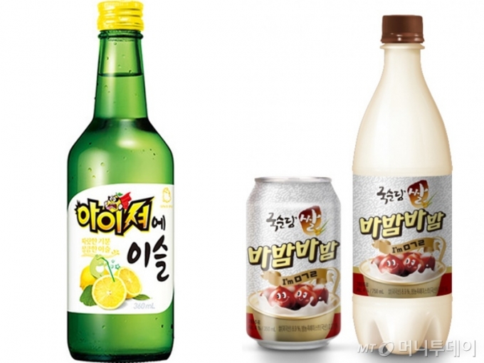 사진 왼쪽부터 하이트진로의 아이셔에이슬, 국순당의 쌀 바밤바밤./사진제공=하이트진로, 국순당