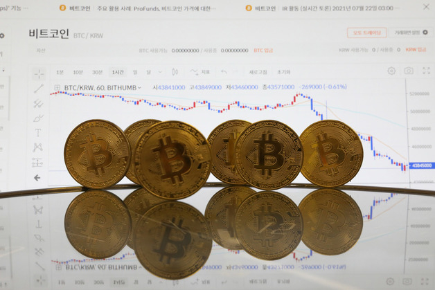 (서울=뉴스1) 박정호 기자 = 23일 국내 가상자산(암호화폐) 거래소에서 비트코인이 큰 폭으로 하락한 4,300만 원대에서 거래되고 있다. 미국 연준의 금리인상 신호에 위험자산을 처리하려는 리스크 헤지(위험 회피) 증가로 가상자산 대부분이 폭락했다. 2022.1.23/뉴스1 