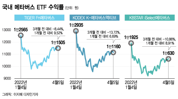 국내 메타버스 ETF 수익률. /그래픽=이지혜 디자인기자