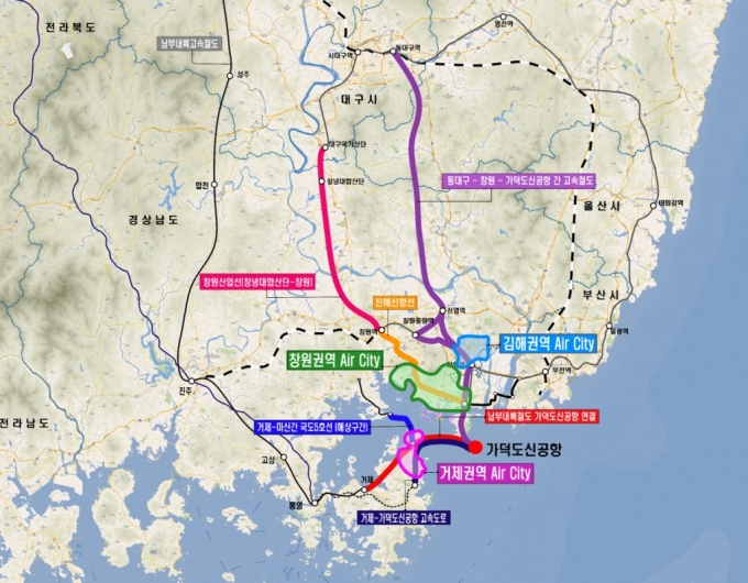경남도의 가덕도신공항 접근교통망과 배후 에어도시 계획도./사진제공=경남도