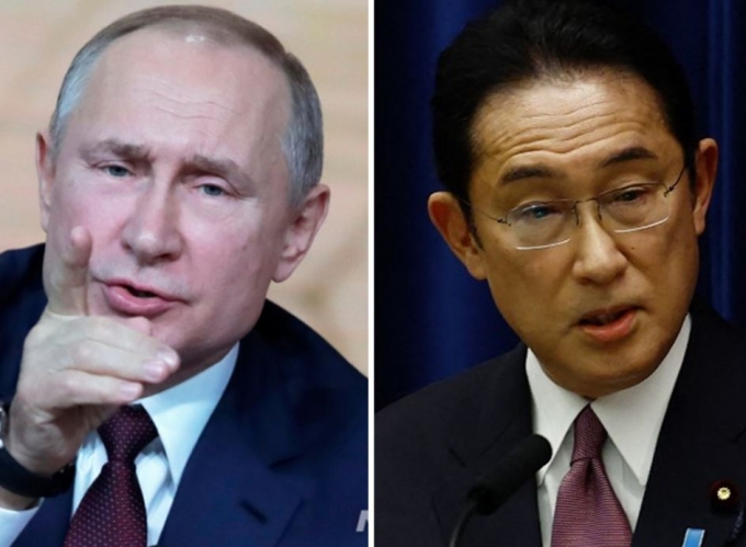 (왼쪽부터) 블라디미르 푸틴 러시아 대통령, 기시다 후미오 일본 총리/사진=AP뉴시스, AFP