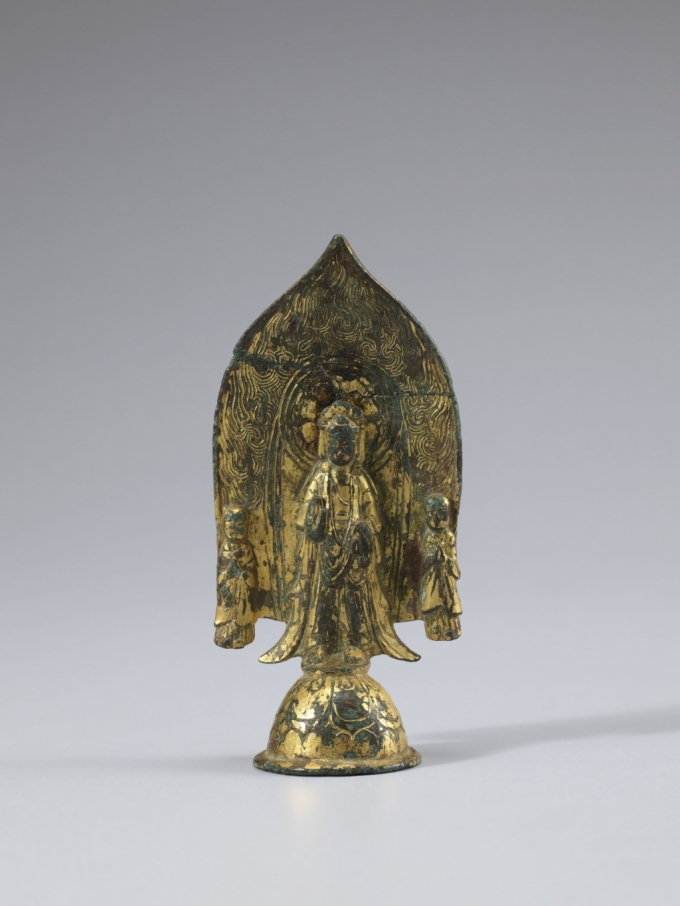 일광삼존상 (국보), 삼국시대 6세기, 청동에 금도금, 높이 8.8cm, 국립중앙박물관