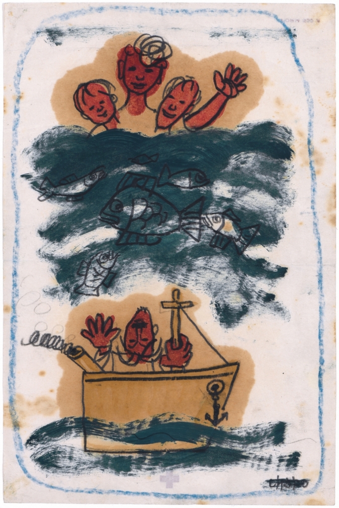 현해탄, 이중섭(1916-1956), 1954년, 종이에 유채, 연필, 크레용, 21.6.0×14.0cm, 이중섭미술관