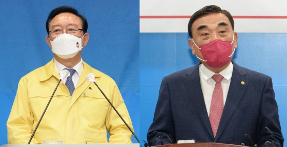 ▲(왼)민주당 대구시장 후보로 확정된 서재헌 전 상근부대변인과 (오른)국민의힘 대구시장 후보로 홍준표 의원/사진=뉴시스